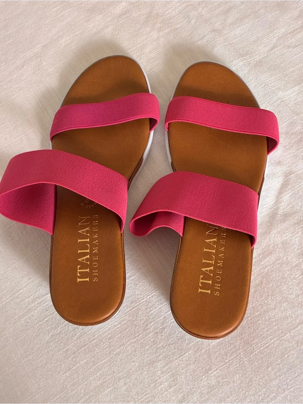 Italian Shoemakers | Like new pink stretch chic  2 strap wedge sandals size 8